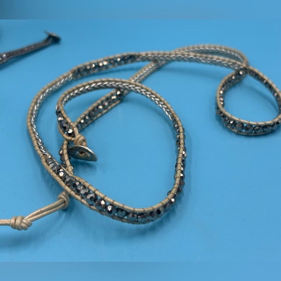 Boho Beaded Necklace, Designer Leather Jewelry, Modern Bohemian Choker - Picture 7 of 15